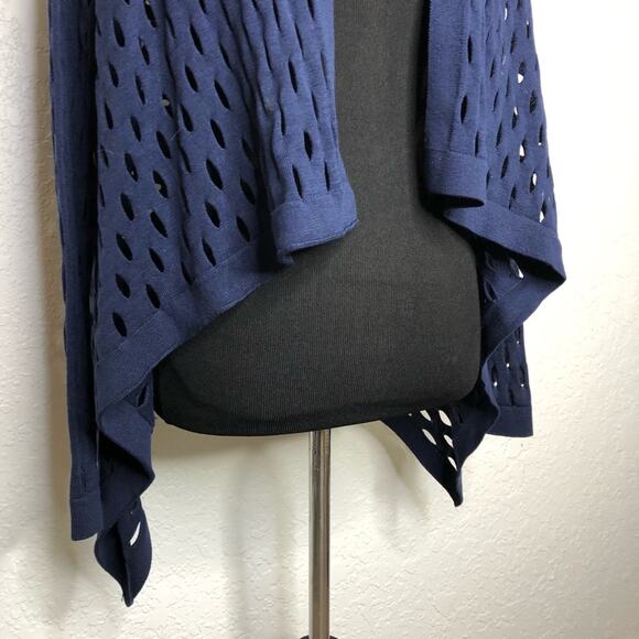Milly navy blue open circle knit open drape front silk blend cardigan size Small - Picture 3 of 14